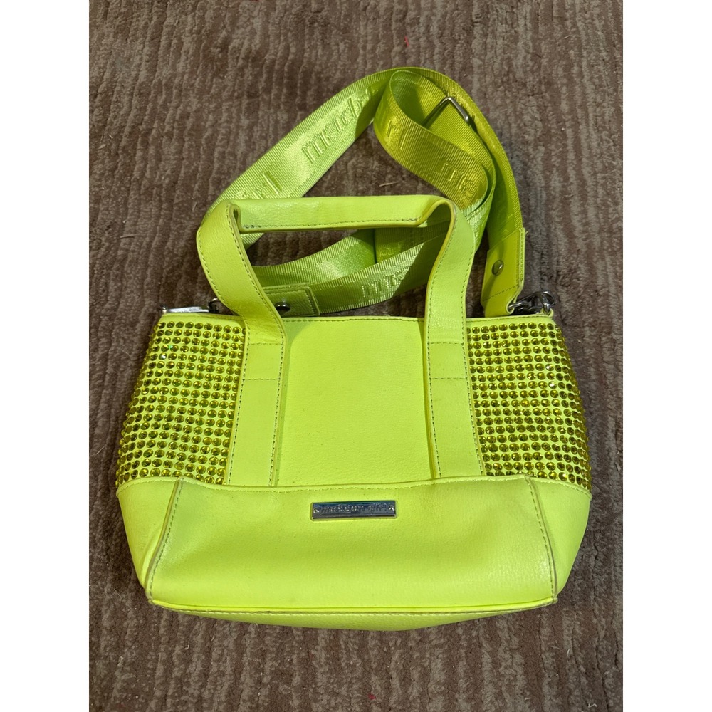 Madden Girl Rhinestone Mini Tote Bag Neon Yellow Top‎ Handle Crossbody